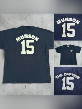 90s RARE Vintage Lee Sport USA Thurman Munson 15 The Captain NY Yankees Shirt XL